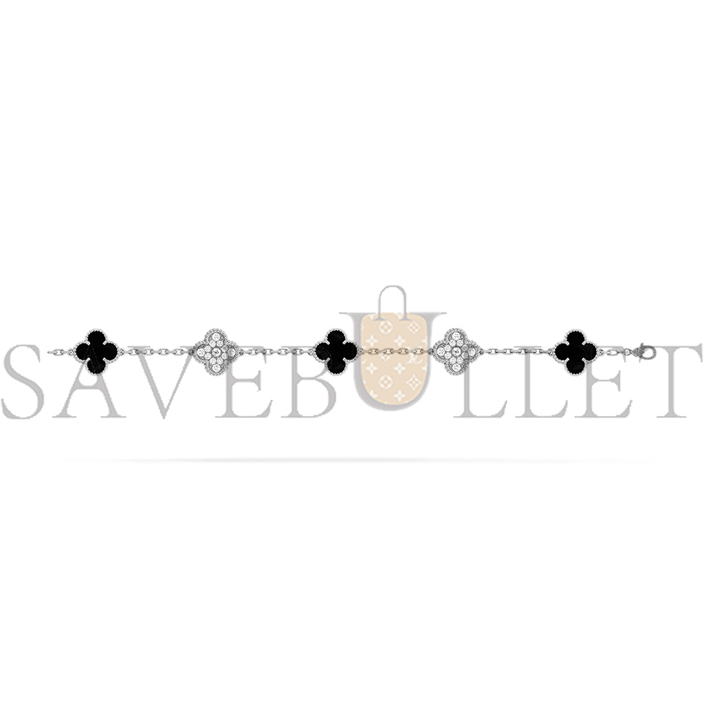 v*n cl*f arpels vintage alhambra bracelet, 5 motifs - white gold, Di*m*nd, onyx  vcarp2r900